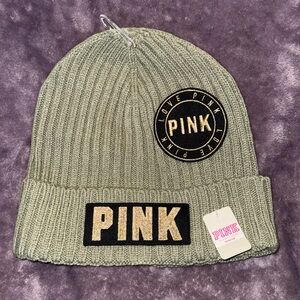 NWT Victoria’s Secret PINK olive green knit beanie